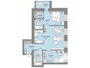 2-к квартира, строящийся дом, 70м2, 7/7 этаж