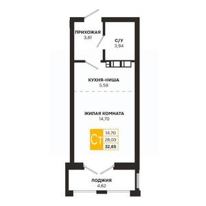 Студия квартира, строящийся дом, 33м2, 9/18 этаж