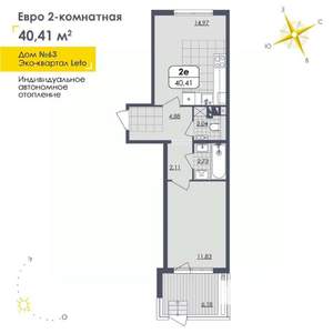 1-к квартира, вторичка, 40м2, 1/4 этаж