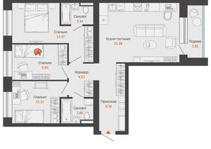 3-к квартира, строящийся дом, 80м2, 5/9 этаж