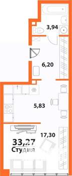 1-к квартира, строящийся дом, 33м2, 16/24 этаж