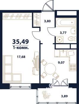 1-к квартира, строящийся дом, 35м2, 2/16 этаж