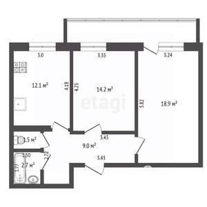 2-к квартира, вторичка, 58м2, 4/9 этаж