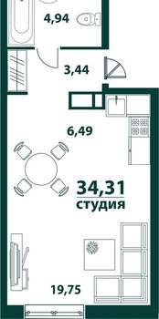1-к квартира, вторичка, 34м2, 6/24 этаж