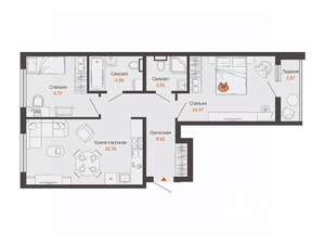 2-к квартира, вторичка, 62м2, 2/8 этаж