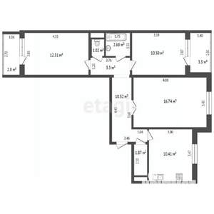 3-к квартира, вторичка, 66м2, 4/5 этаж