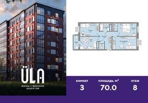 3-к квартира, вторичка, 70м2, 8/9 этаж