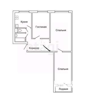 3-к квартира, вторичка, 52м2, 2/2 этаж