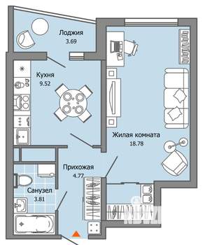 1-к квартира, вторичка, 39м2, 9/12 этаж