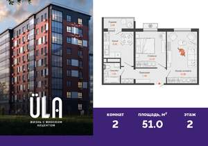 2-к квартира, вторичка, 51м2, 2/9 этаж