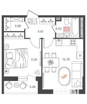2-к квартира, вторичка, 38м2, 8/16 этаж