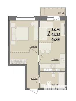 1-к квартира, сданный дом, 48м2, 6/10 этаж