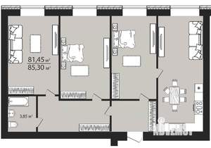 3-к квартира, строящийся дом, 85м2, 7/7 этаж
