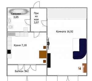 1-к квартира, вторичка, 31м2, 3/3 этаж
