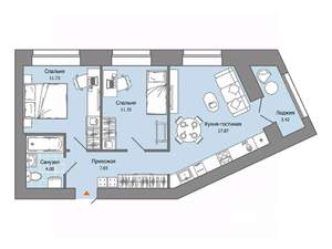2-к квартира, строящийся дом, 54м2, 2/8 этаж