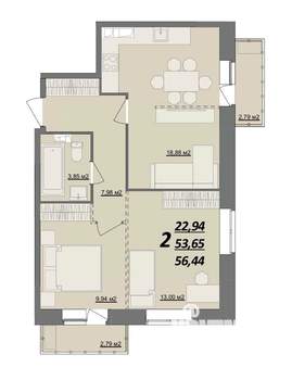 2-к квартира, сданный дом, 59м2, 6/10 этаж