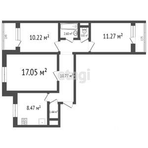3-к квартира, вторичка, 59м2, 5/5 этаж