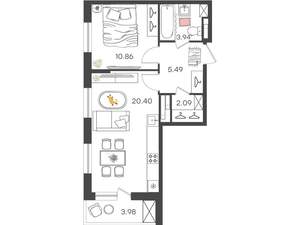 2-к квартира, вторичка, 43м2, 14/24 этаж