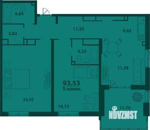 3-к квартира, строящийся дом, 93м2, 23/24 этаж