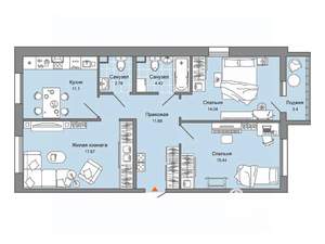 3-к квартира, вторичка, 79м2, 1/7 этаж