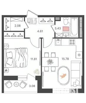 2-к квартира, вторичка, 38м2, 13/16 этаж