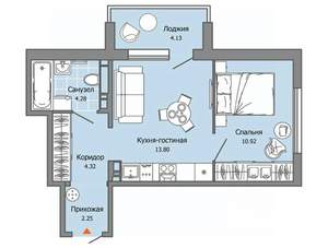 1-к квартира, вторичка, 38м2, 2/7 этаж