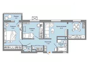2-к квартира, строящийся дом, 65м2, 3/9 этаж