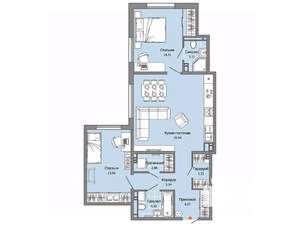 2-к квартира, строящийся дом, 77м2, 3/7 этаж