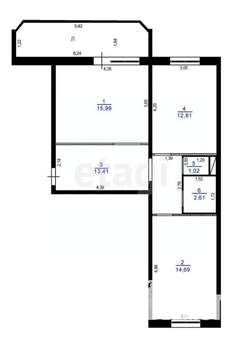 2-к квартира, вторичка, 61м2, 1/10 этаж