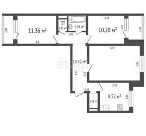 3-к квартира, вторичка, 68м2, 5/5 этаж