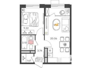 2-к квартира, вторичка, 38м2, 9/24 этаж