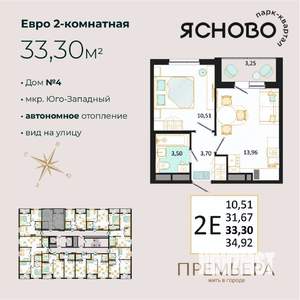 2-к квартира, вторичка, 33м2, 4/14 этаж