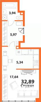 1-к квартира, строящийся дом, 33м2, 2/24 этаж