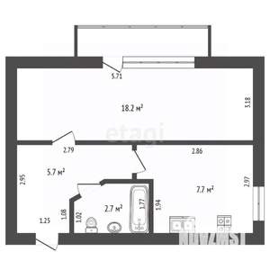 1-к квартира, вторичка, 34м2, 3/3 этаж