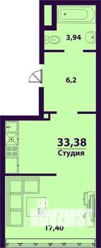 1-к квартира, строящийся дом, 33м2, 17/24 этаж