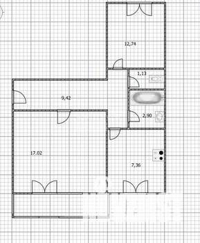 2-к квартира, вторичка, 52м2, 3/3 этаж