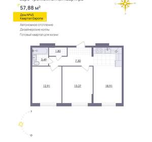 2-к квартира, вторичка, 58м2, 10/13 этаж