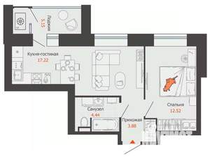 1-к квартира, вторичка, 41м2, 3/9 этаж