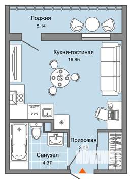 Студия квартира, вторичка, 27м2, 1/8 этаж