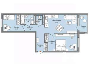 2-к квартира, вторичка, 64м2, 5/9 этаж