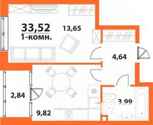1-к квартира, строящийся дом, 34м2, 3/24 этаж
