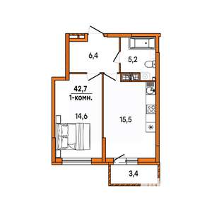 1-к квартира, строящийся дом, 43м2, 16/16 этаж