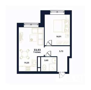 1-к квартира, строящийся дом, 34м2, 4/16 этаж