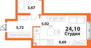 1-к квартира, вторичка, 24м2, 22/24 этаж