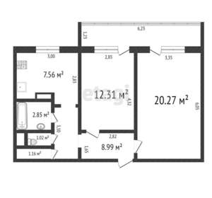 2-к квартира, вторичка, 54м2, 7/9 этаж