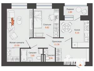 2-к квартира, строящийся дом, 53м2, 7/9 этаж