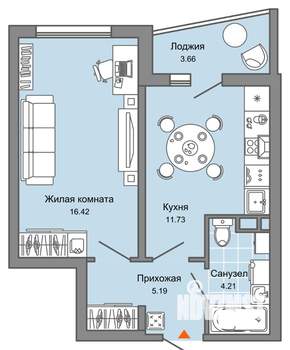 1-к квартира, вторичка, 39м2, 2/9 этаж