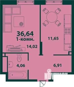 1-к квартира, строящийся дом, 37м2, 24/24 этаж