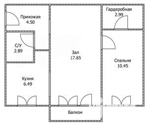 2-к квартира, вторичка, 45м2, 3/5 этаж