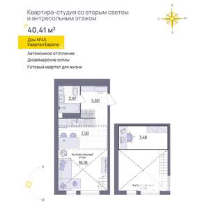 Студия квартира, вторичка, 40м2, 13/13 этаж